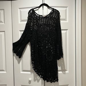 Asymmetrical black crochet long sweater top